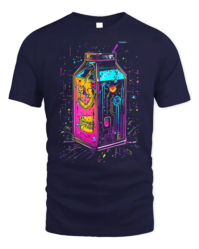 Neon Cyberpunk Milk Carton Futuristic T-Shirt - navy t-shirt on white background