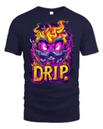 Flaming Mustache Drip Street Art Graphic T-Shirt - navy t-shirt on white background