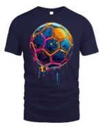 Neon Splash Soccer Ball Street Art Graphic T-Shirt - navy t-shirt on white background