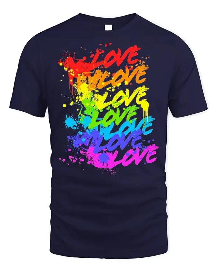 Rainbow Love Graffiti Pride Splash Art T-Shirt - navy t-shirt on white background