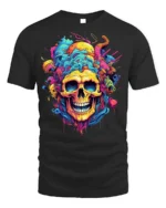Psychedelic Skull Splash Art Graphic Black T-Shirt - black t-shirt on white background