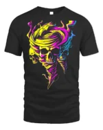 Neon Skull Tornado Swirl Psychedelic Graphic T-Shirt - black t-shirt on white background