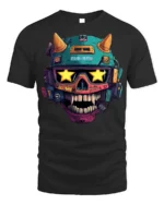 Cyberpunk Skull Helmet With Star Visor T-Shirt - black t-shirt on white background