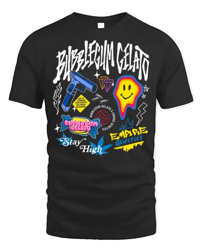 Bubblegum Gelato Street Art Graphic Black T-Shirt - black t-shirt on white background