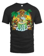 Tiki Skull Tropical Coconut Drink Graphic T-Shirt - black t-shirt on white background