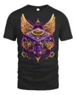 Steampunk Winged Gear Cube Mechanical Art T-Shirt - black t-shirt on white background