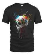 Color Splash Dripping Skull Artistic Graphic T-Shirt - black t-shirt on white background