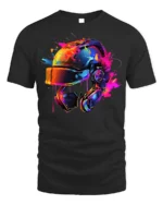 Color Splash Futuristic Combat Helmet Graphic T-Shirt - black t-shirt on white background