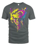 Neon Skull Tornado Swirl Psychedelic Graphic T-Shirt - gray t-shirt on white background