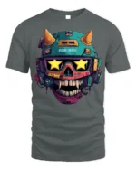Cyberpunk Skull Helmet With Star Visor T-Shirt - gray t-shirt on white background