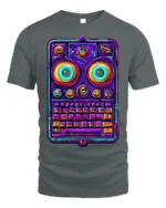 Neon Retro Robot Keyboard Face Graphic T-Shirt - gray t-shirt on white background