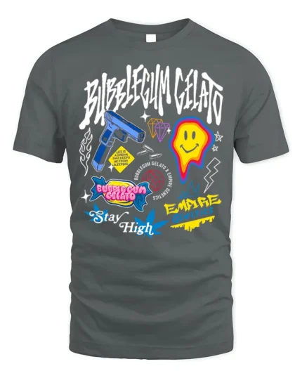 Bubblegum Gelato Street Art Graphic Black T-Shirt - gray t-shirt on white background