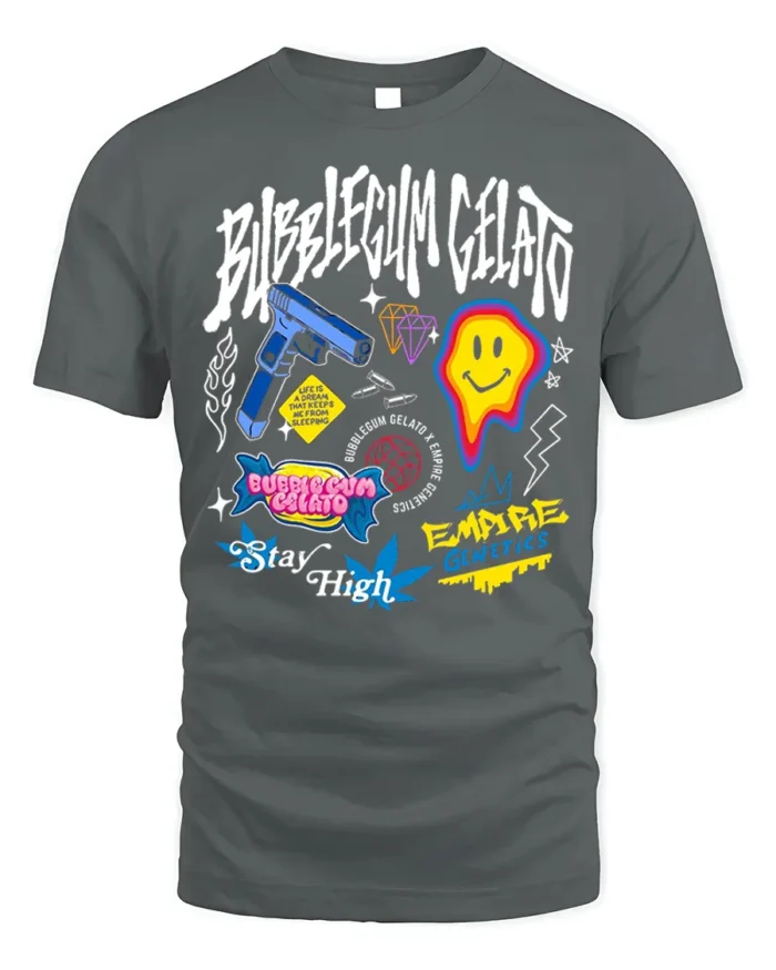 Bubblegum Gelato Street Art Graphic Black T-Shirt - gray t-shirt on white background