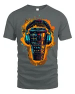 Futuristic Coffee Cup With Headphones Graphic T-Shirt - gray t-shirt on white background