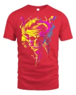 Neon Skull Tornado Swirl Psychedelic Graphic T-Shirt - red t-shirt on white background