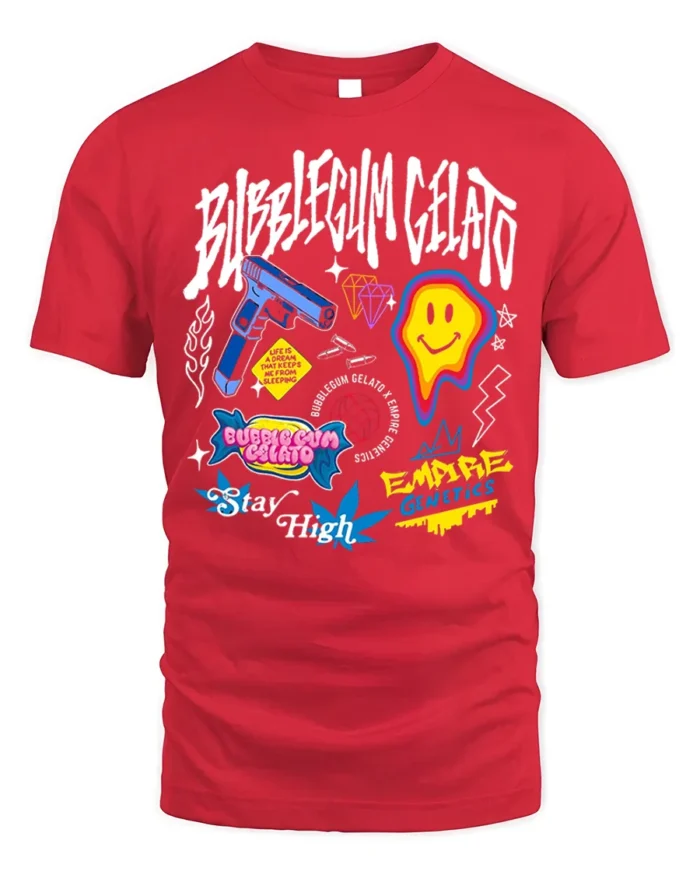 Bubblegum Gelato Street Art Graphic Black T-Shirt - red t-shirt on white background