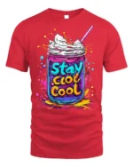 Stay Cool Colorful Milkshake Jar Graphic T-Shirt - red t-shirt on white background