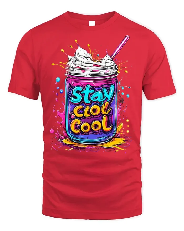 Stay Cool Colorful Milkshake Jar Graphic T-Shirt - red t-shirt on white background