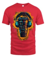 Futuristic Coffee Cup With Headphones Graphic T-Shirt - red t-shirt on white background