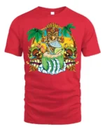 Tiki Skull Tropical Coconut Drink Graphic T-Shirt - red t-shirt on white background