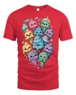 Cute Kawaii Colorful Ice Cream Cone Graphic T-Shirt - red t-shirt on white background