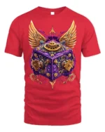 Steampunk Winged Gear Cube Mechanical Art T-Shirt - red t-shirt on white background