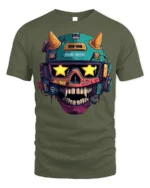 Cyberpunk Skull Helmet With Star Visor T-Shirt - military green t-shirt on white background