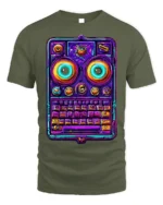 Neon Retro Robot Keyboard Face Graphic T-Shirt - military green t-shirt on white background