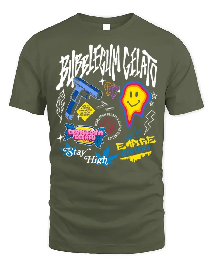 Bubblegum Gelato Street Art Graphic Black T-Shirt - military green t-shirt on white background