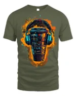 Futuristic Coffee Cup With Headphones Graphic T-Shirt - military green t-shirt on white background