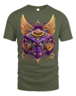 Steampunk Winged Gear Cube Mechanical Art T-Shirt - military green t-shirt on white background