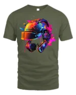 Color Splash Futuristic Combat Helmet Graphic T-Shirt - military green t-shirt on white background