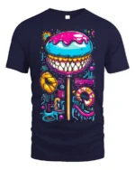 Psychedelic Candy Lollipop With Teeth Graphic T-Shirt - navy t-shirt on white background