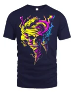 Neon Skull Tornado Swirl Psychedelic Graphic T-Shirt - navy t-shirt on white background