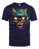 Cyberpunk Skull Helmet With Star Visor T-Shirt - navy t-shirt on white background