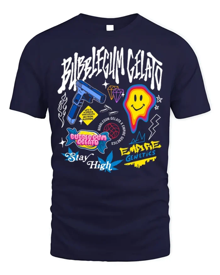 Bubblegum Gelato Street Art Graphic Black T-Shirt - navy t-shirt on white background