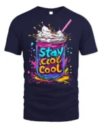 Stay Cool Colorful Milkshake Jar Graphic T-Shirt - navy t-shirt on white background
