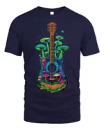Psychedelic Guitar and Mushroom Art Graphic T-Shirt - navy t-shirt on white background