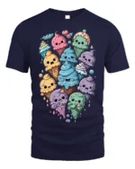 Cute Kawaii Colorful Ice Cream Cone Graphic T-Shirt - navy t-shirt on white background