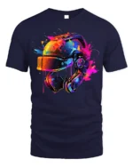 Color Splash Futuristic Combat Helmet Graphic T-Shirt - navy t-shirt on white background