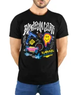Bubblegum Gelato Street Art Graphic Black T-Shirt - model wearing black shirt, hands behind back