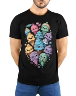 Cute Kawaii Colorful Ice Cream Cone Graphic T-Shirt - model wearing black shirt, hands behind back