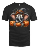 Cute Halloween Elephant Pumpkin T-Shirt - black t-shirt on white background