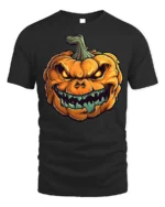 Scary Evil Grinning Pumpkin Halloween T-Shirt - black t-shirt on white background