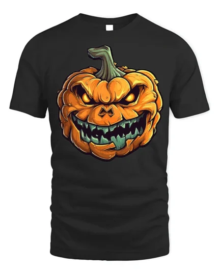 Scary Evil Grinning Pumpkin Halloween T-Shirt - black t-shirt on white background