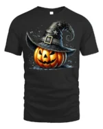 Witch Hat Jack-O’-Lantern Halloween T-Shirt - black t-shirt on white background