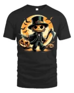 Pumpkin Head Axe Halloween Moonlight T-Shirt - black t-shirt on white background