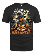Creepy Pumpkin Scarecrow Happy Halloween T-Shirt - black t-shirt on white background