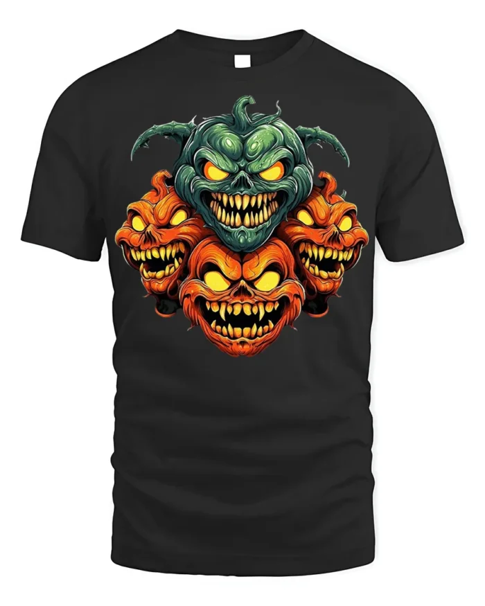 Evil Multi-Headed Pumpkin Monster T-Shirt - black t-shirt on white background