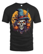 Evil Witch Skull Pumpkin Moon Halloween T-Shirt - black t-shirt on white background